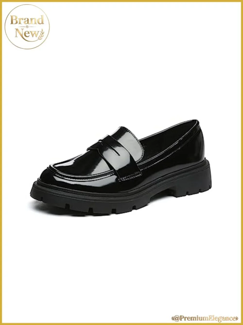 Chunky Platform Penny Loafers Patent PU Slip-On Work Office Shoes